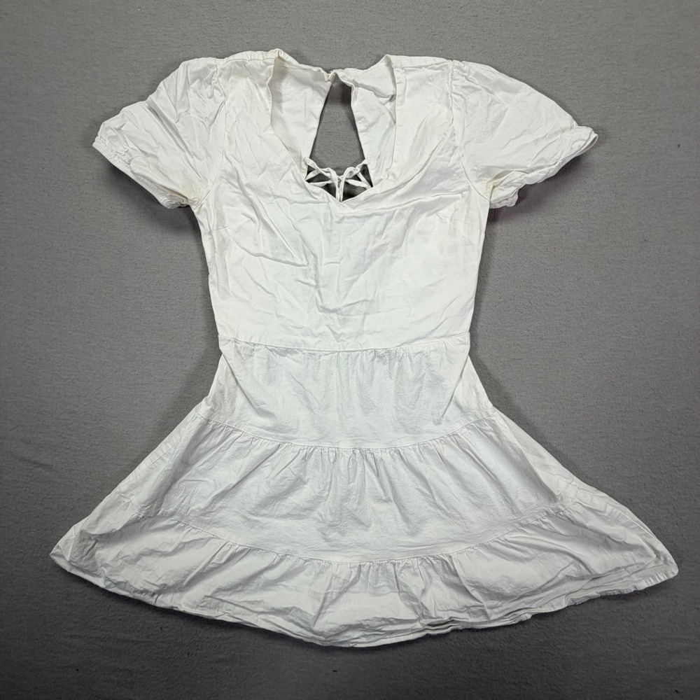 Monteau Mini Dress Womens Small Good White Lace Up Open Back Tiered Cotton Blend